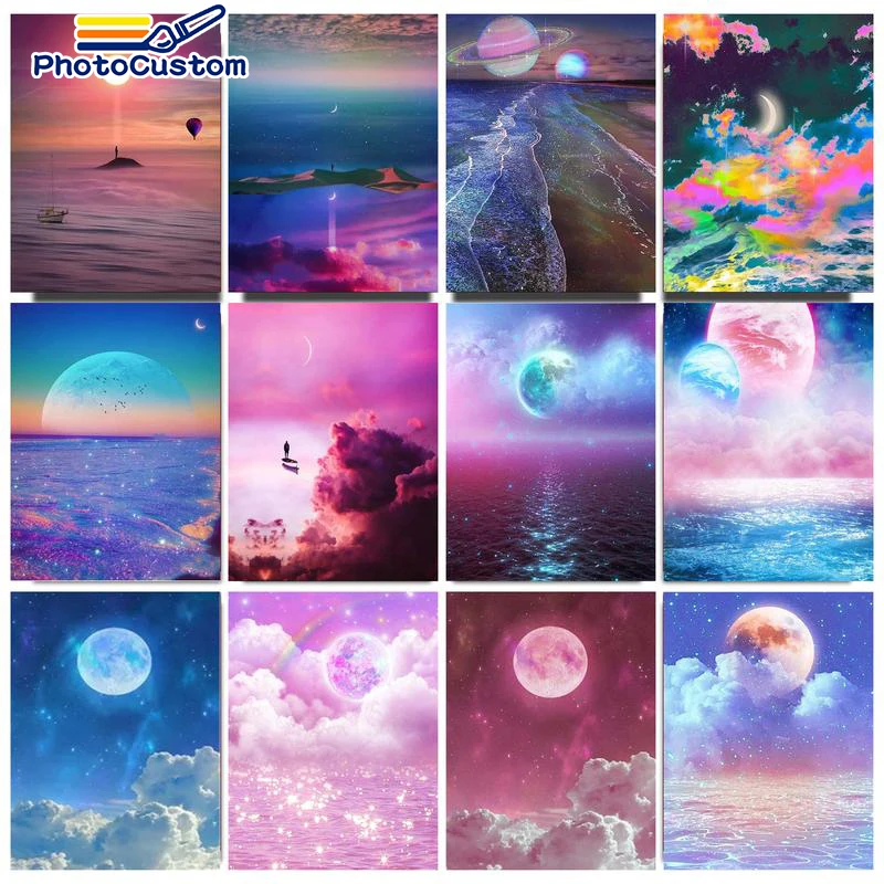 

PhotoCustom Paint By Number Beautiful Sky DIY Pictures By Numbers Landscape Kits Hand Painted Painting Drawing On Canvas Home De