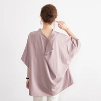 women summer casual blouse loose pullover pleated plain casual shirt button asymmetric fashion elegant office lady ol tops pink