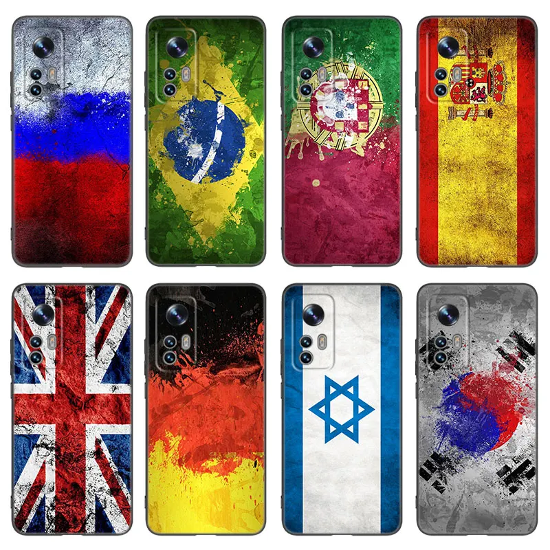 Country Flags Phone Case For Xiaomi Mi 9SE 9T 10T 11i 11T Lite NE F1 POCO F3 M3 X3 GT NFC M4 X4 Pro 5G Soft TPU Black Cover