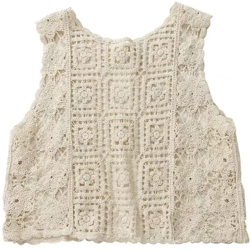 

Women Summer Sleeveless Kimono Cardigan Boho Hollow Out Crochet Sheer Vest
