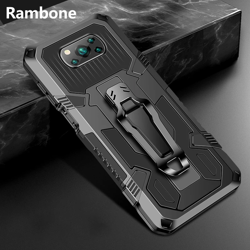 

RAMBONE Shockproof Protection Phone Case For Xiaomi Poco M3 X3 F3 X3NFC X3Pro Back Clip Car Holder Luxury Cover For Xiaomi M4Pro