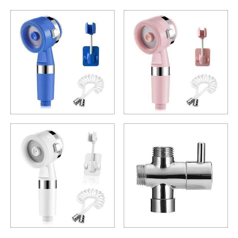 

F3KA Wall Mounted Shower Head Set 1/2" Universal Hose Self-adhesive Shower Bracket 2 Modes 360 Adjustable Baby Shower Kit