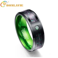 bonlavie mens 8mm tungsten carbide ring green carbon fiber comfort fit wedding band tungsten steel ring size 7 to 12