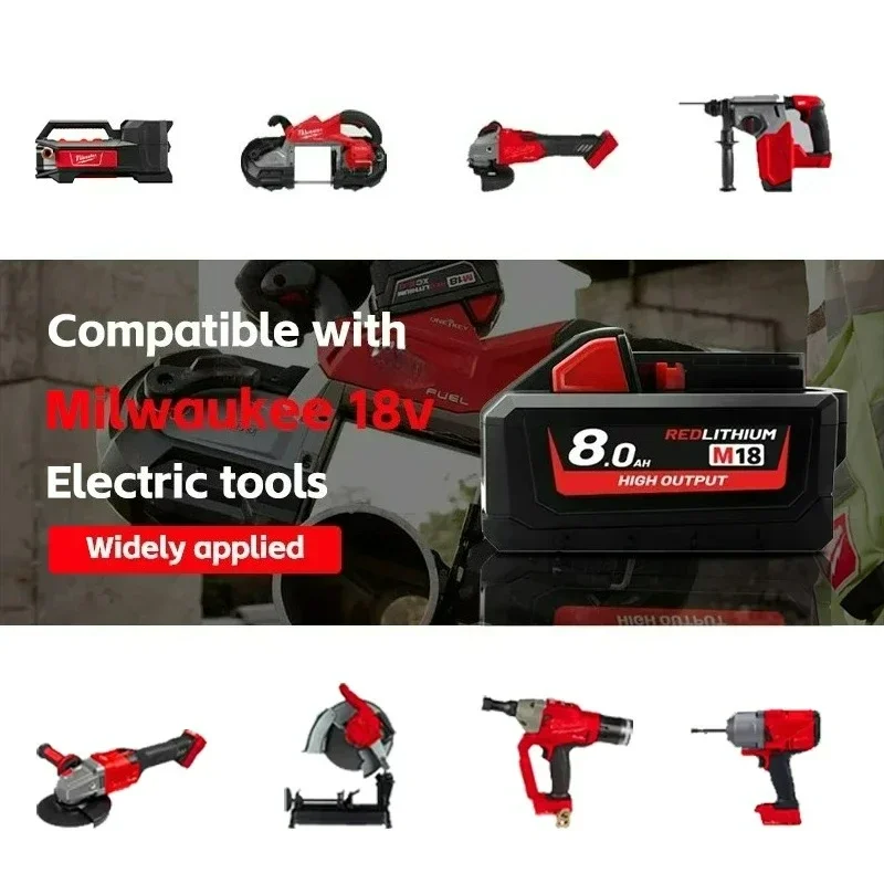 Для аккумулятора Milwaukee 18 В 8 Ач M18HB8, 21700 Электрический аккумулятор, 5 Ач 6 Ач 12 Ач, зарядное устройство M12-18FC, электроинструмент 48-11-1850 48-11-1840 (art.: 3920d4466bf69) - 3920d4466bf69