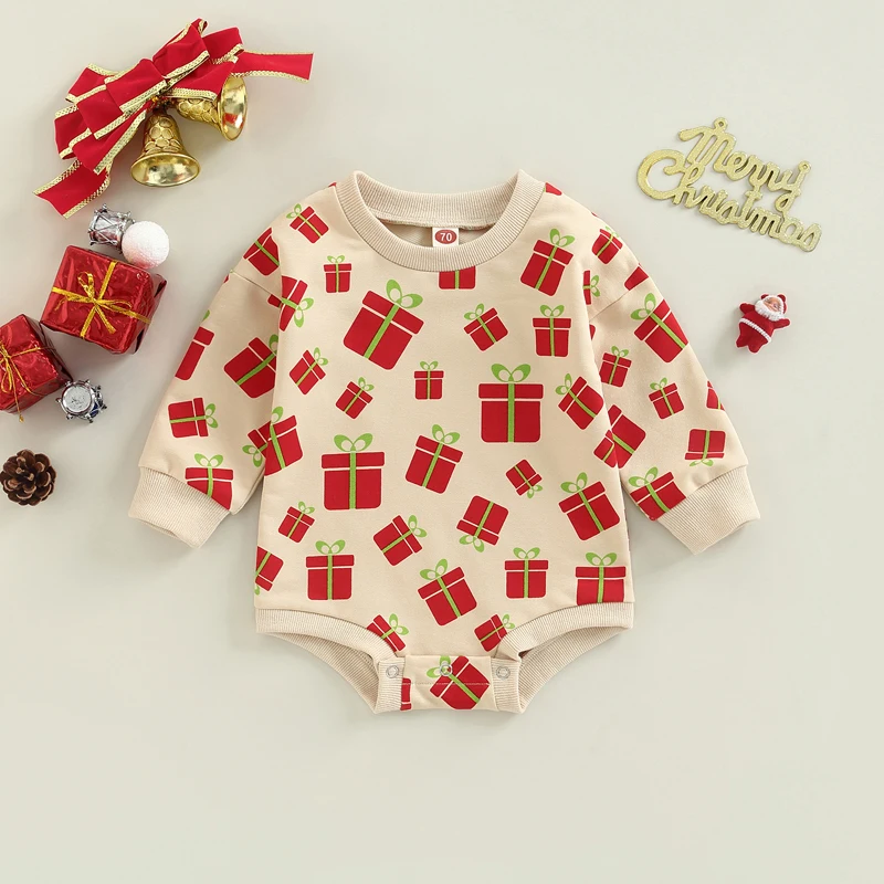

Christmas New Baby Boys Girls Romper Long Sleeve Crew Neck Sun Moon Print Bodysuit For Casual Daily 0-24 Months Fashion Hot Sale