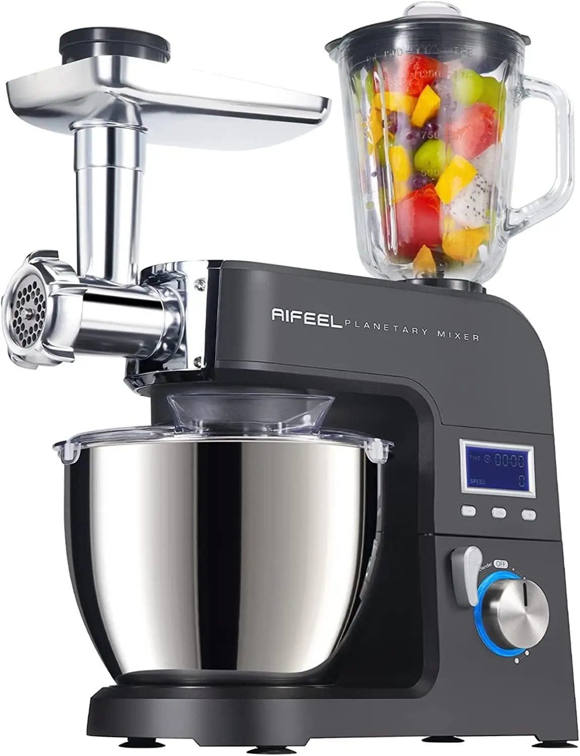 

Mixer All Metal, Multifunctional LCD Display Kitchen Food Mixer,800W 8 Speed Mixer Noodle Maker with 1.5L Blender,6.5 QT Bowl,