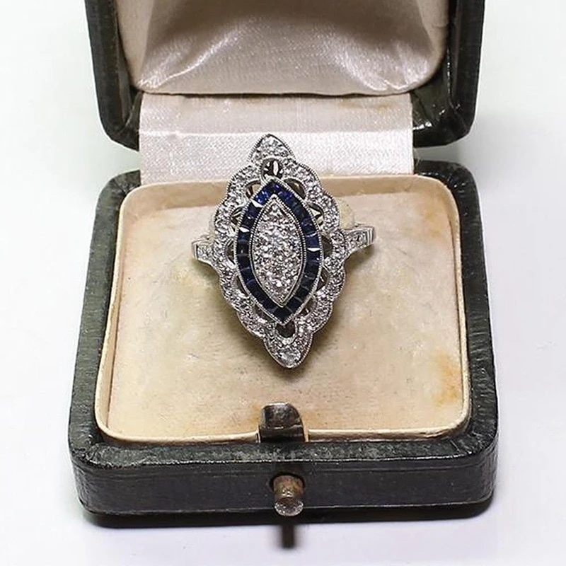 

Fashion Aquamarine Zircon Anel Vintage Big Rings for Women Luxury Wedding Engagement Statement Mosaic Sapphire Ring Jewelry Gift