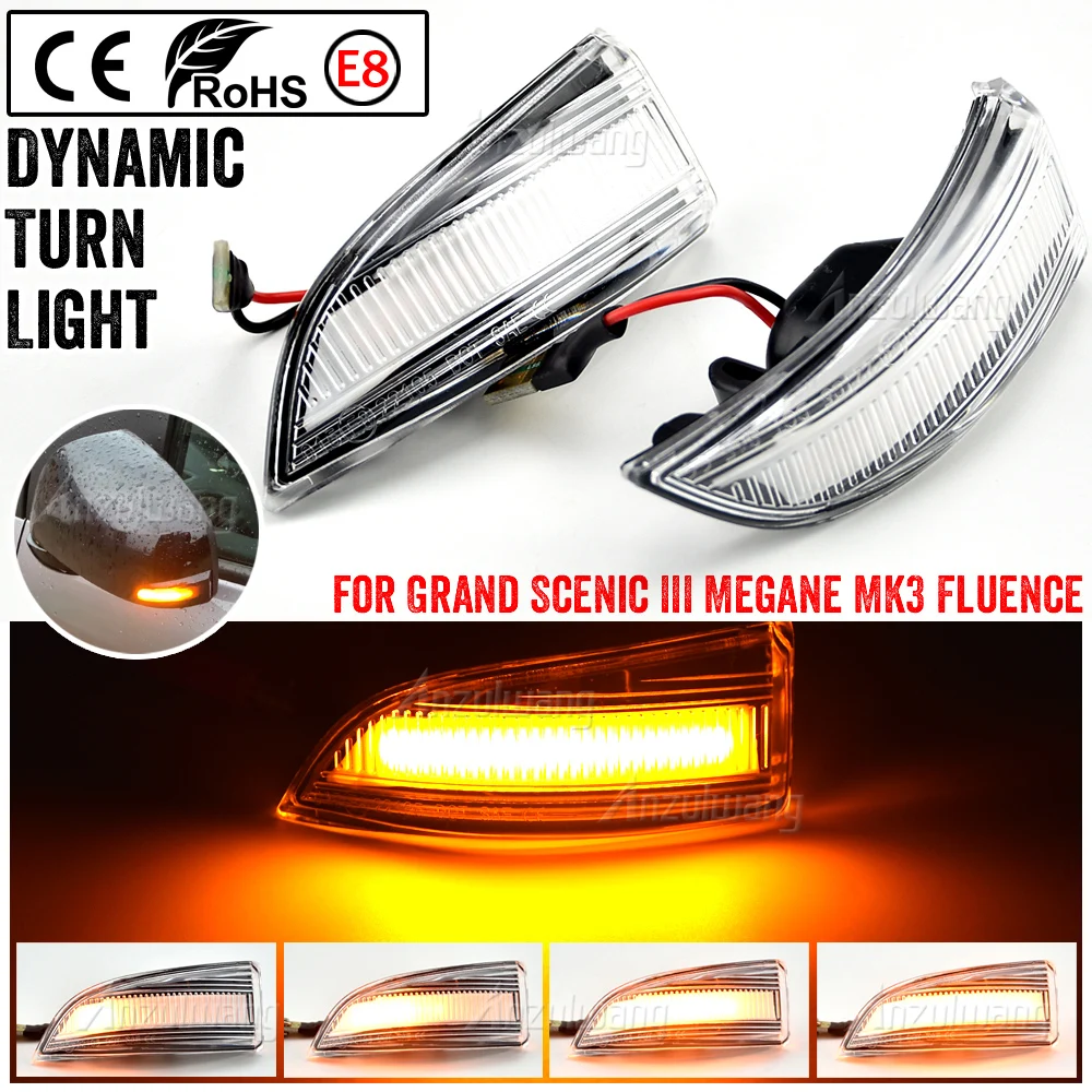 

LED Dynamic Turn Signal Light Side Mirror Sequential Indicator Lamp For Renault Megane MK3 Grand Scenic III Fluence Latitude