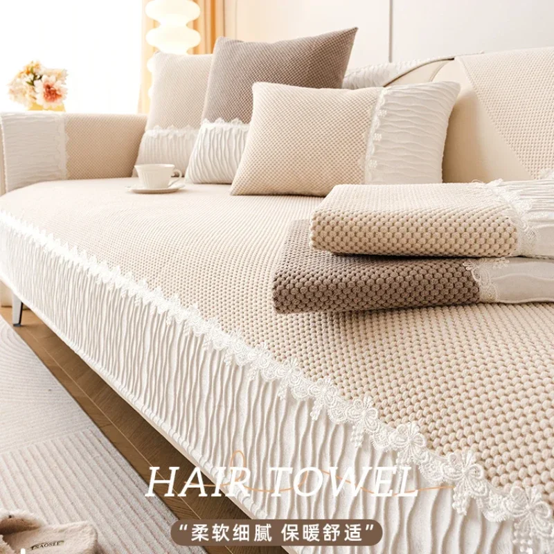 

Corduroy Soft and Thickened Sofa Cushion Winter Plush Anti Slip Seat Cushion Solid Cream Style Sofa Cover Cover Cloth