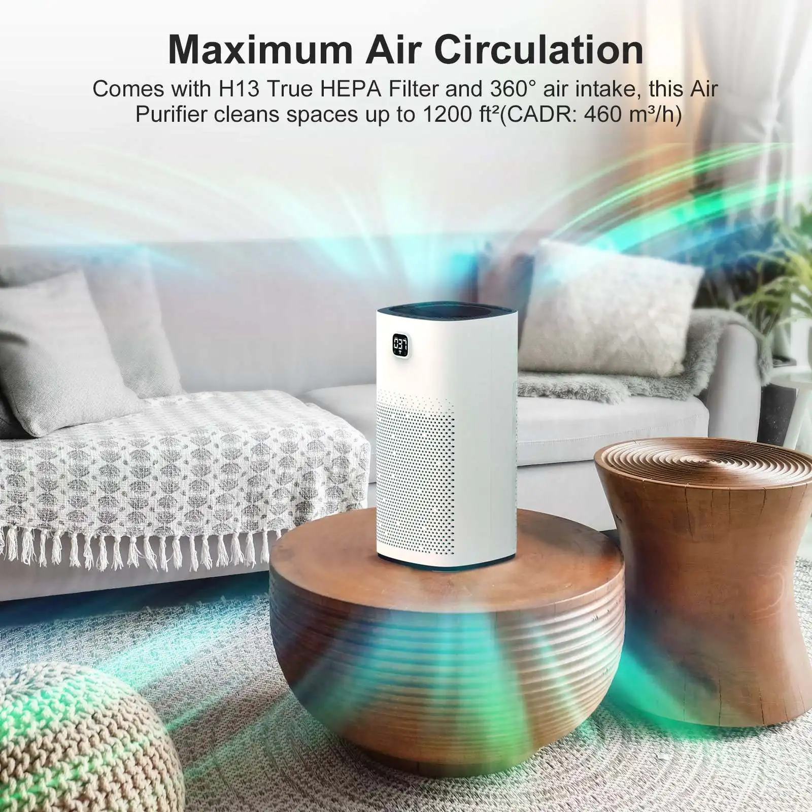 BlitzHome Air Purifier Smart WiFi PM2.5 Monitor H13 True HEPA Filter Quiet Cleaner Odor Eliminators With Google&Alexa Control enlarge