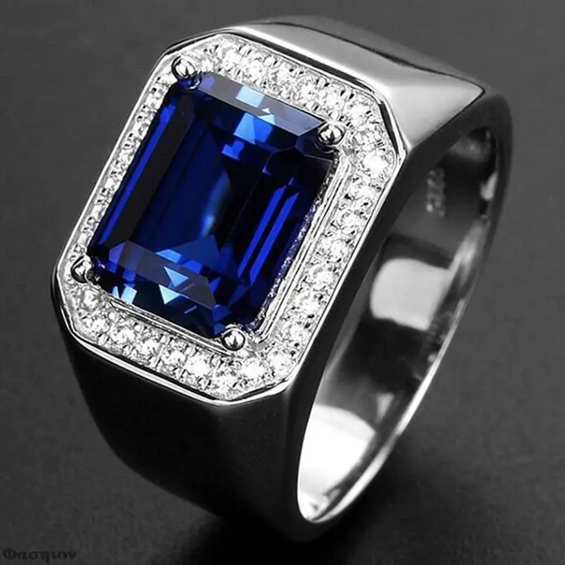 

Men's Ring Domineering Blue Main Stone Silver Plated Open Adjustable For Men Engagement Wedding Banquet Gift Ring