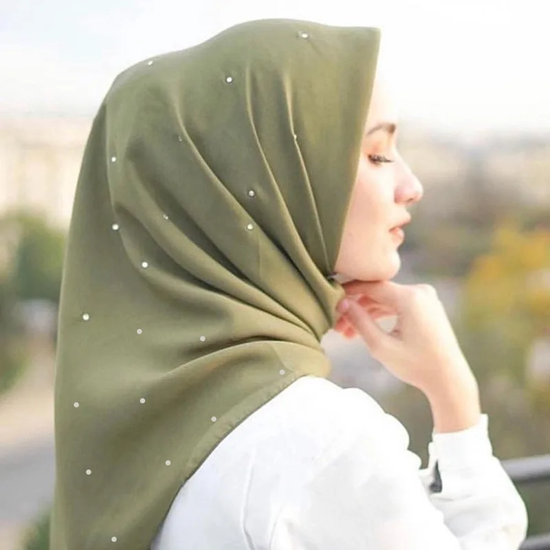 110x110cm Cotton Linen Square Scarves Malaysia Headscarf Women's Muslim Hijab Solid Color Muslim Hijab Turban Wrap Full Diamonds
