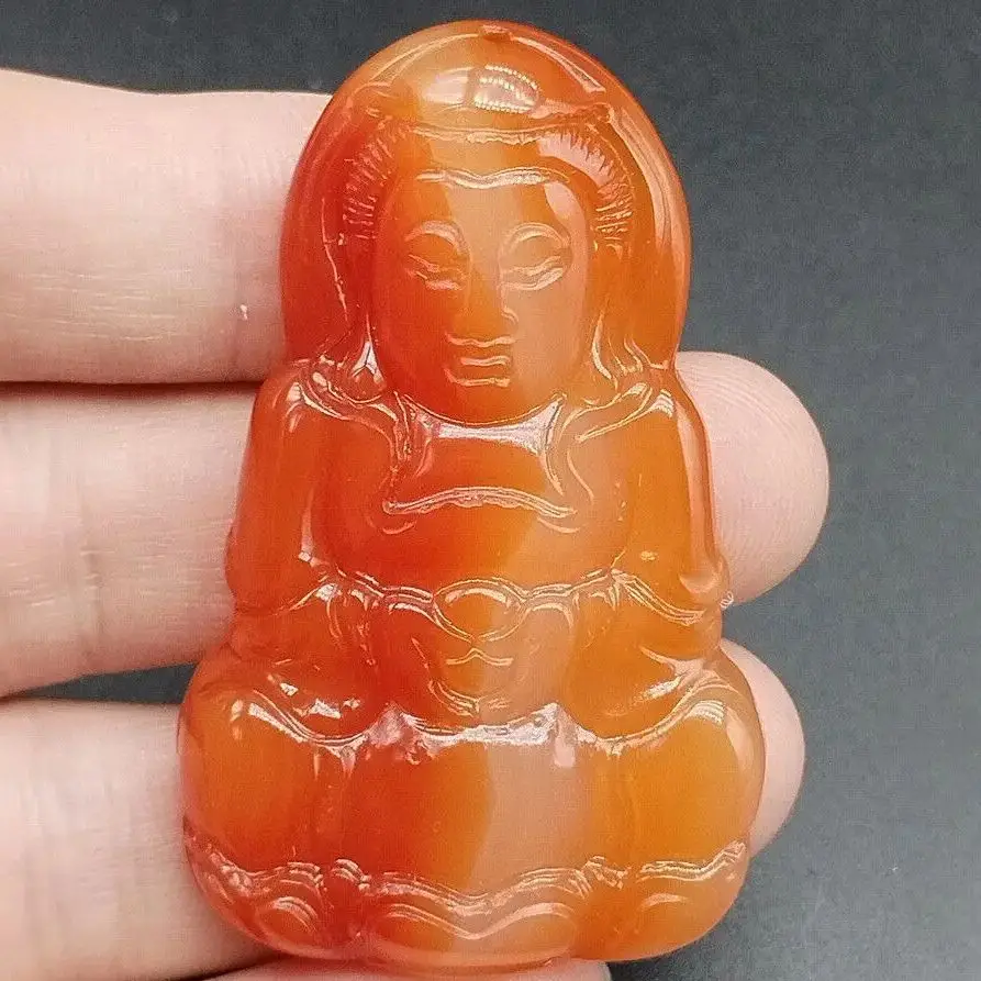 Сертифицированный красный натуральный агат халцедон резной кулон Гуаньинь Кван
