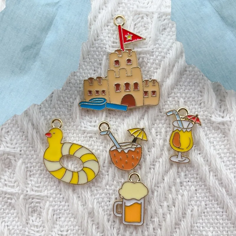 

10pcs Fashion Summer Beach Series Necklace Pendant Keychain Phone Diy Craft Accessories