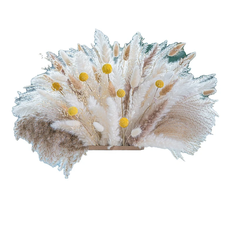 

125Pcs Natural Pampas Grass Mix Bouquet Flower Bag Dried Flowers Bouquet Bunny Tail For Wedding Decor
