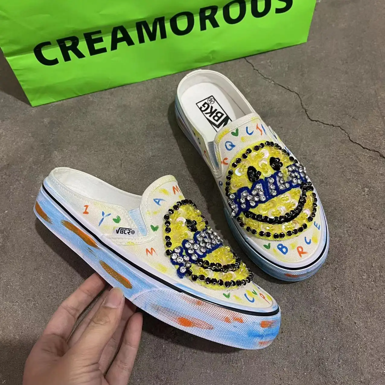 

Тяжелая промышленность, смайлик, «сделай сам», холщовые туфли с низким верхом, ручная работа, изготовление на заказ, удобные туфли Стразы дл...