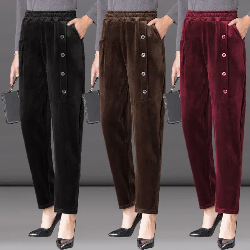 

Winter Corduroy Harlan Pants Women's Plush Pants High Waist Loose Large Thick Striped Women's Pants Casual Pants Mom's Pants