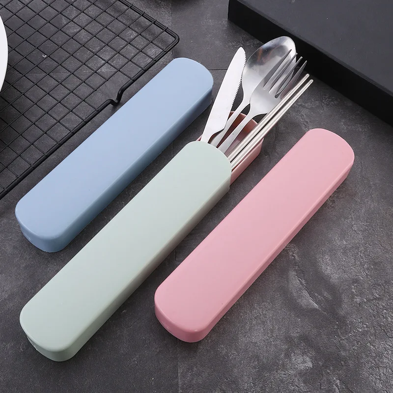 

4Pcs/Set Travel Camping Cutlery Set Portable Tableware Stainless Steel Chopsticks Spoon Fork Steak Knife with Storage Case