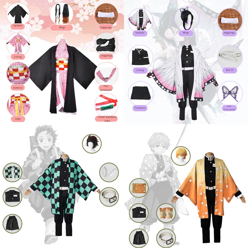 

Anime Demon Slayer Expo Cartoon Plus Size Cosplay Costume Kochou Shinobu Kimetsu no Yaiba Tanjirou Nezuko Cosplay Kimono Wig