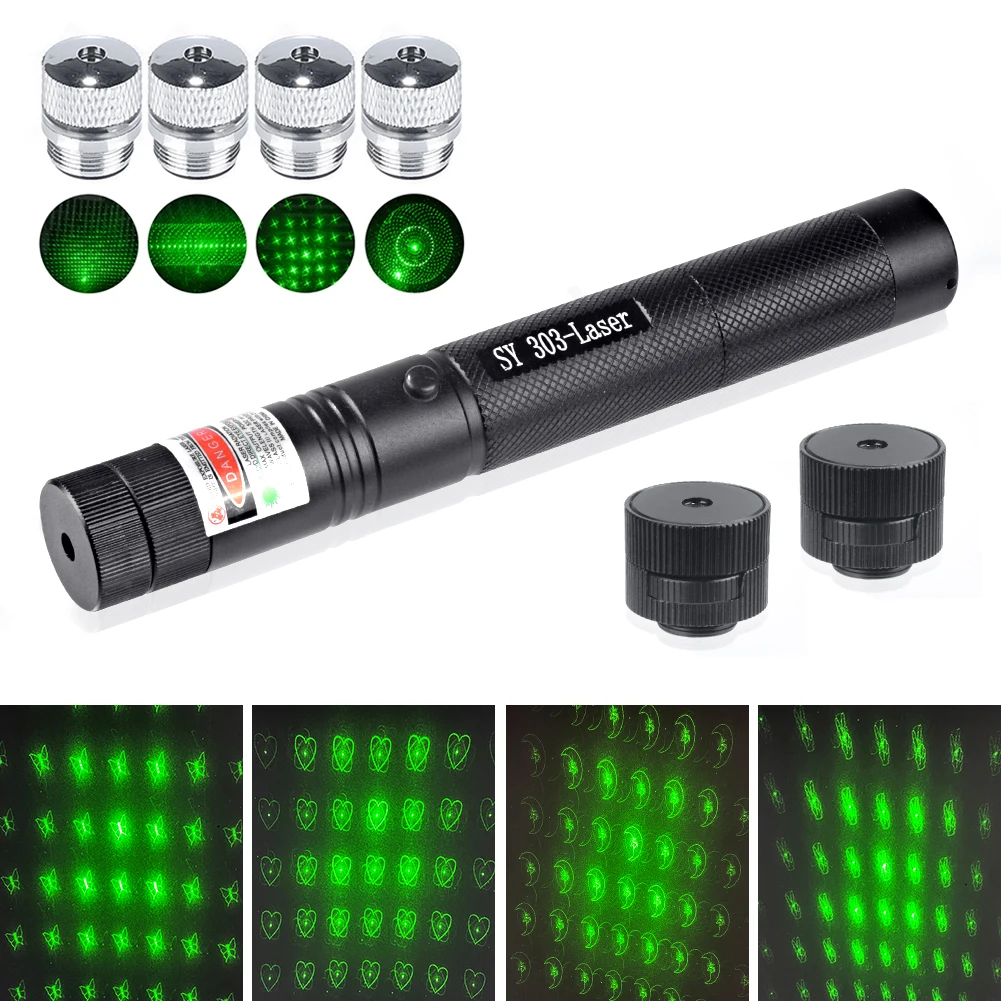

High Power Laser Pointer 303 Military Burning Torch Powerful Laser Pen Light Laserpointer 4/6/8 Patterns Replacement Cap