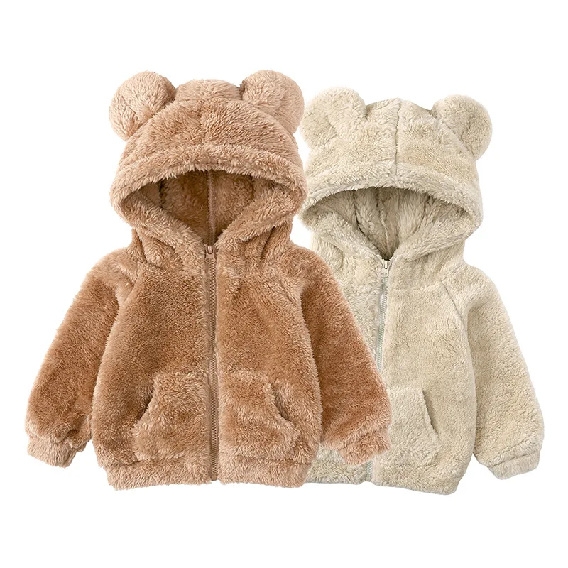 

Autumn Winter Fleece Wool Coat Children's Clothing Boy Girl Weaters Adorable Bear Ears Sturdy Hoodie Baby Hairy Zipper Coat