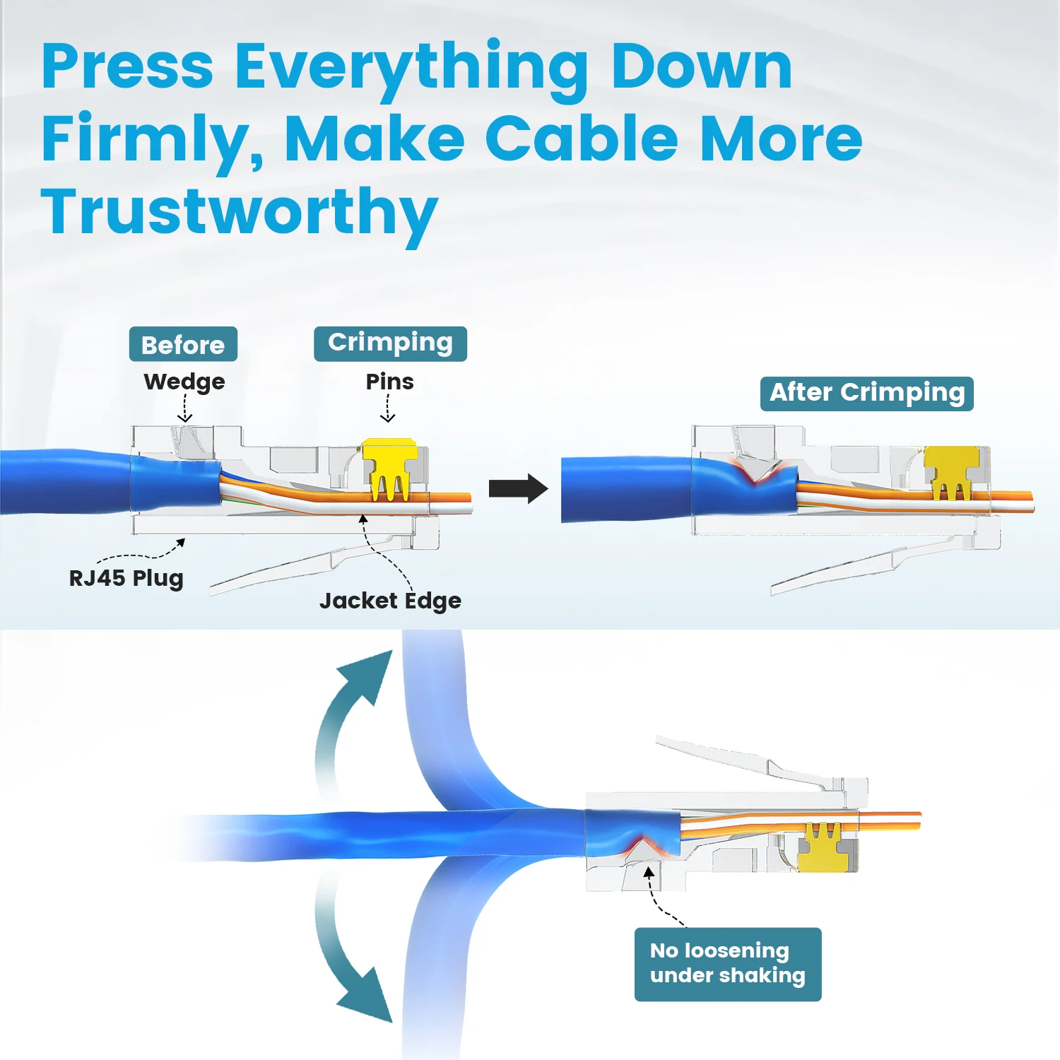 AMPCOM 100 шт. RJ45 разъем CAT5E CAT6 проходят через обычный rj45 модульный 50U позолоченный 8P8C