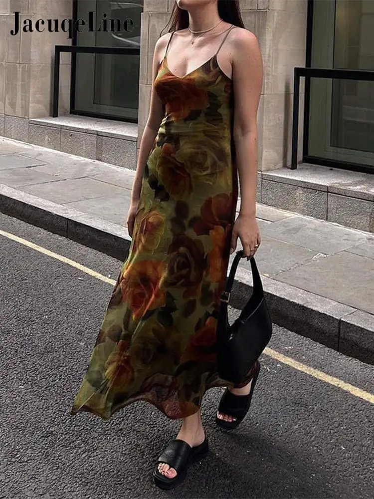 

Jacuqeline Fairycore Sundress Floral Vintage Dress Women Midi Backless Holiday Y2K Clothes Party Long Dresses Street Retro 90S