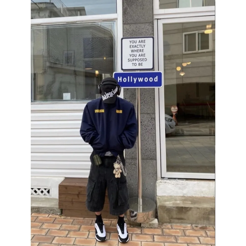 NIGO Мужская осенне-зимняя синяя куртка с подплечниками и силуэтом американских