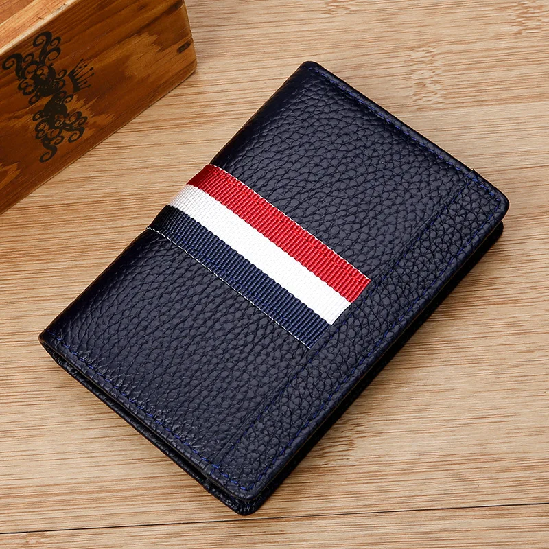 Card Holder Leather Wallet For Men Multi-Function Rfid Anti-Magnetic Contrast Color Ribbon Business Mini ID Credit Card Holders
