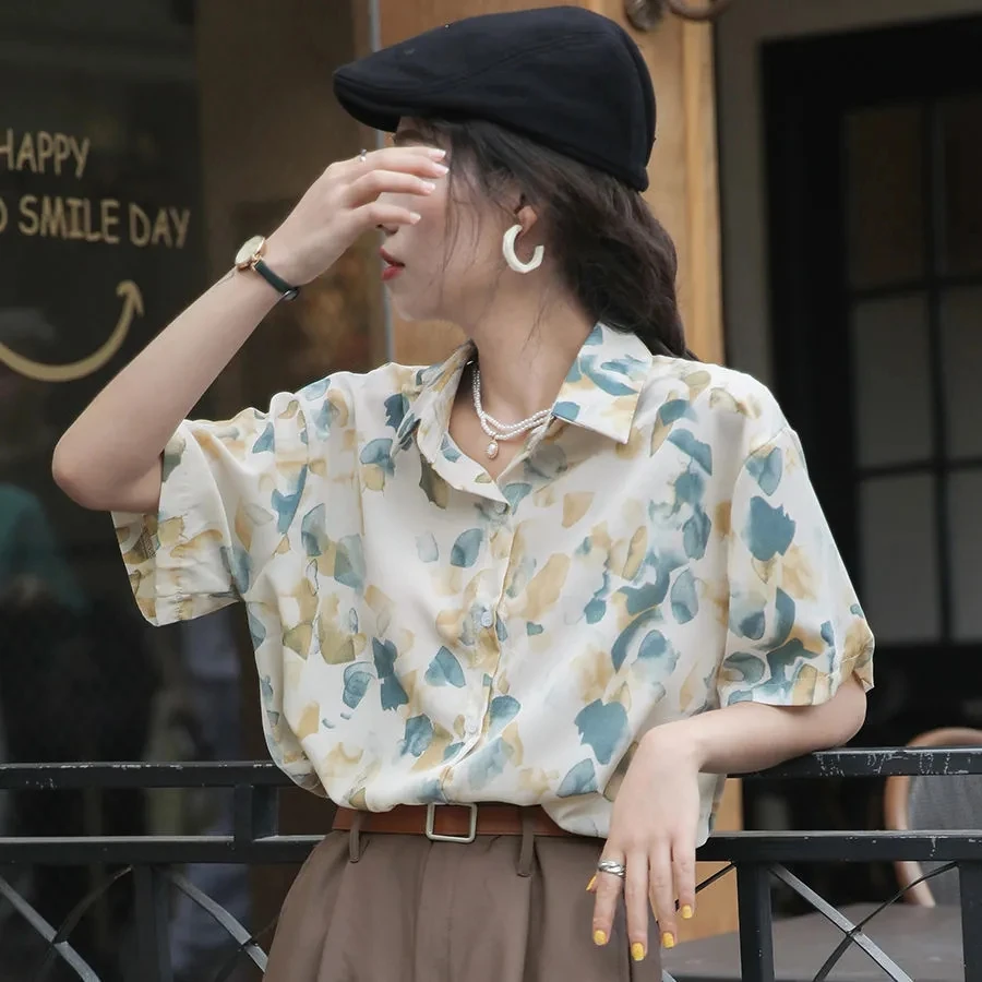 Print Shirts Summer Women's T-Shirts Loose Blouses Cute Tops For Teens Short Sleeve Aesthetic Clothes Vintage Japanese Fashion