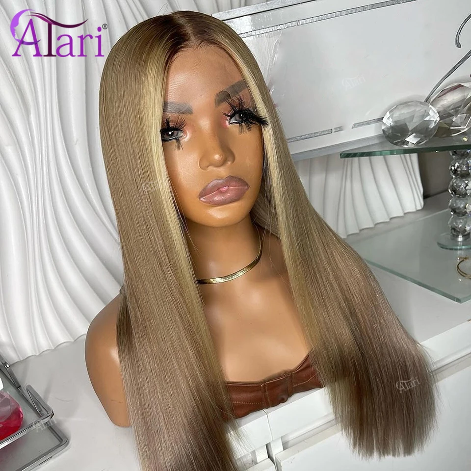 Пепельно-русый в полоску 13x6 13x4 кружевные фронтальные прямые парики из