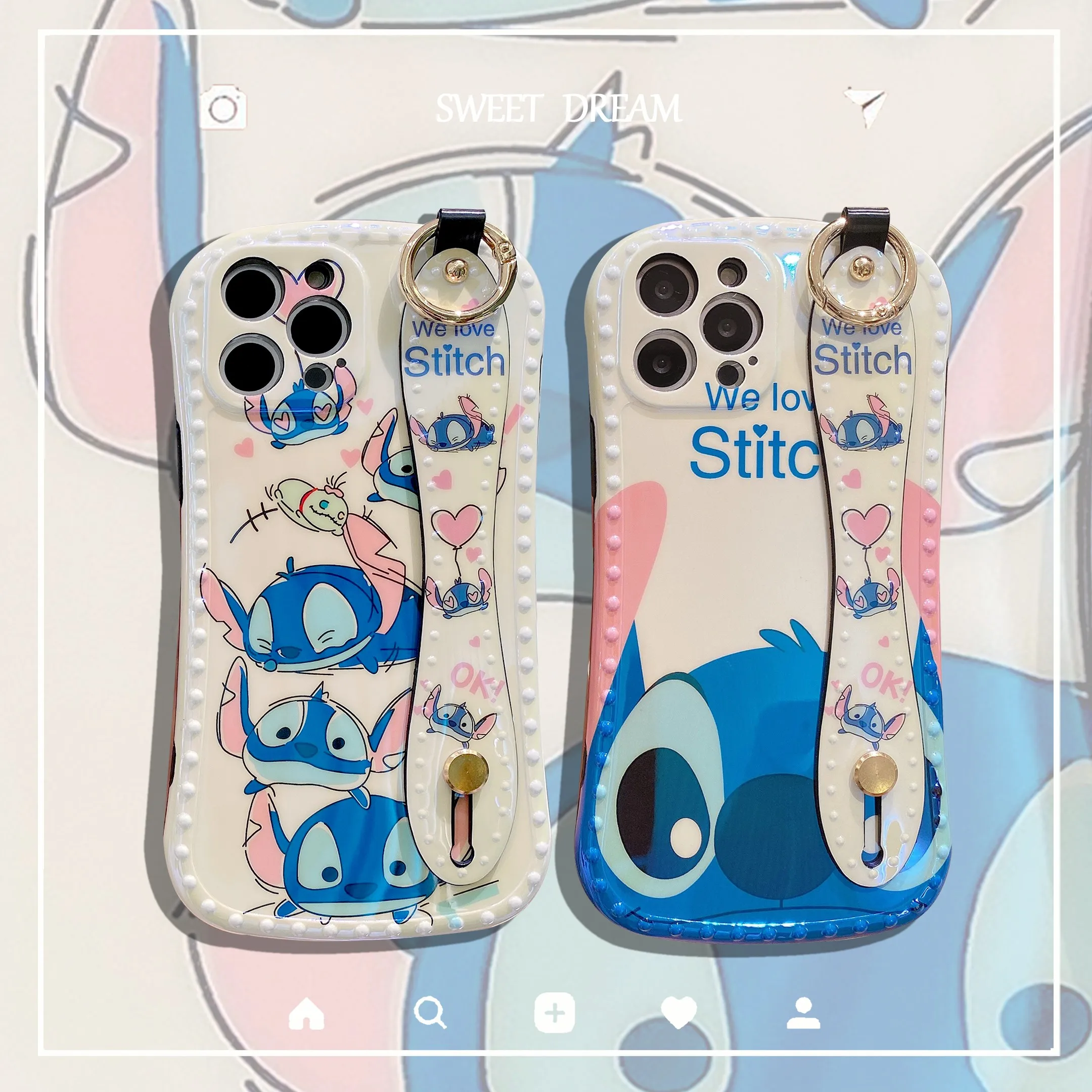 

Disney Stitch Case for Apple iPhone 13 12 Mini 11 Pro XS MAX XR X 8 7 6s Plus SE Wristband Cute Cartoon Case Gift