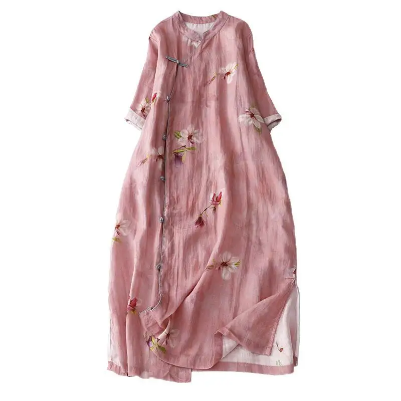 Женское длинное свободное платье винтажное в китайском стиле с