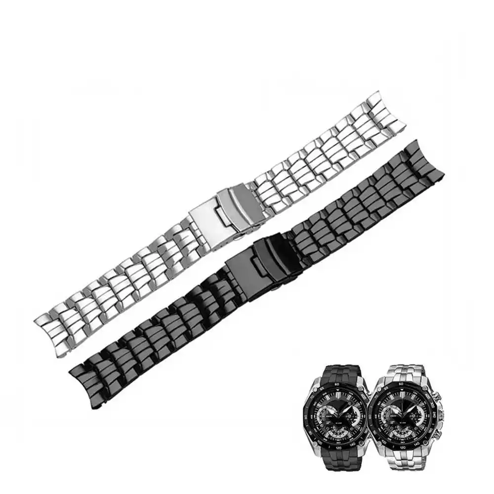 22mm Solid Stainless Steel Silver Black Deployment Buckle Replacement Watch Band Strap Suitable For EF-550 Men's  Watch