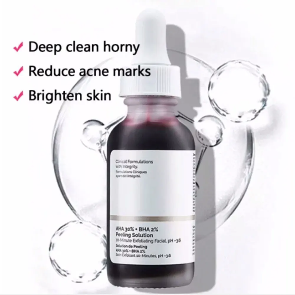 

AHA 30% BHA 2% Peeling Solution Serum 30ml Gentle Exfoliator Cleaning Pores Clogging Improve Pigmentation Brightening