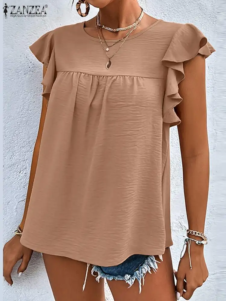 

Summer Short Sleeve OL Work Blouse 2023 ZANZEA Fashion Women Elegant Shirt Holiday Party Blusas Mujer Casual Loose Ruffles Tops
