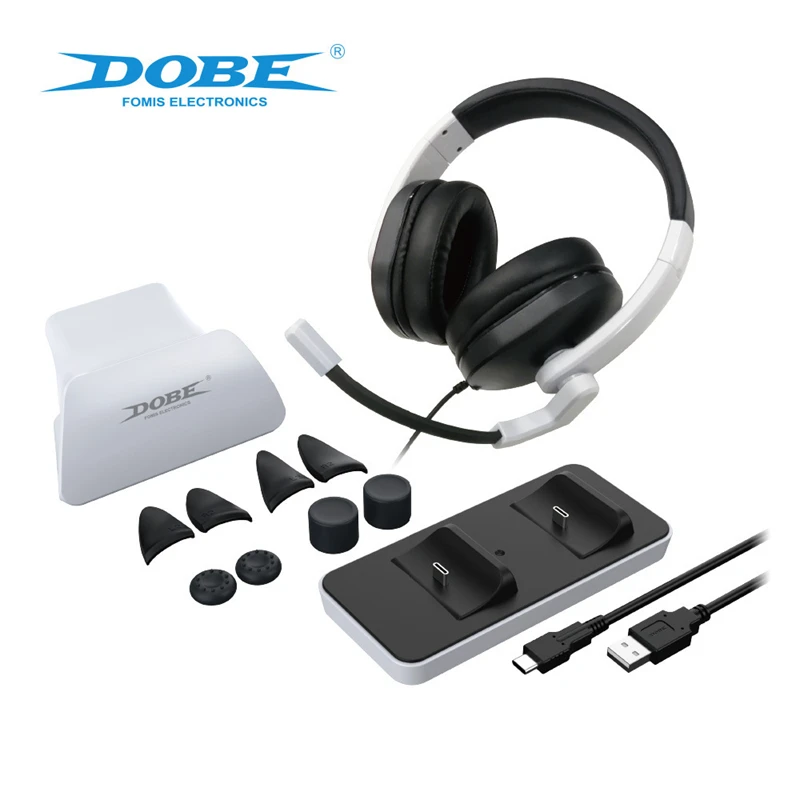 

DOBE For PS5 Handle 12 In 1 Set PlayStation 5 Gamepad Charger Base + Wired Headset + Bracket + Trigger Button + Rocker Cap Set