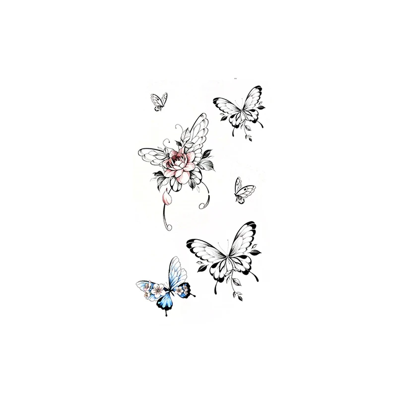 Colorful Butterfly Flower Leaves Waterproof Temporary Tattoo Sticker Black Tatto Body Art Chest Neck Arm Girl Women Fake Tatoo