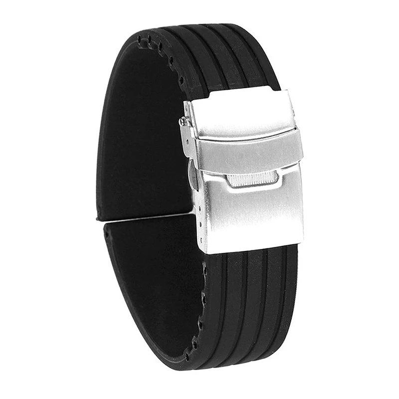 

Waterproof Stripe Pattern Silicone Watch Band Strap (Black)