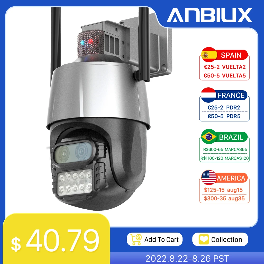8MP 4K Outdoor Wifi Camera with Anti-theft Siren Alarm Dual Lens 8X Zoom PTZ Speed Dome Camera Ai Auto Tracking CCTV IP Camera