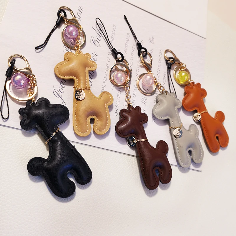 

Keychain Pendant Mobile Phone Lanyard Leather Cute Deer Pendant Ins Wind Couple Unisex Tide Brand Lanyard Keychain Lanyard