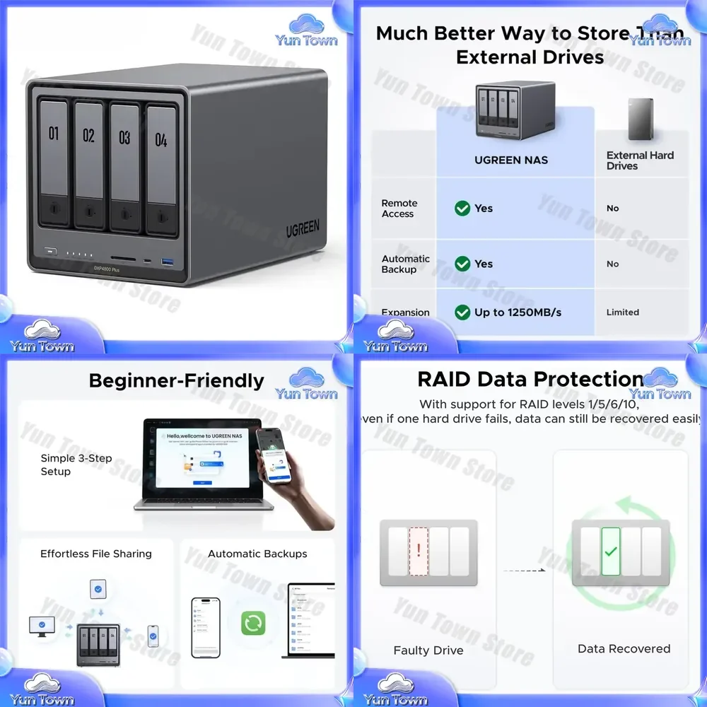 Фото DXP4800 Plus 4-дисковый настольный NAS-сервер для Intel Pentium Gold 8505 5-ядерный процессор, 4K 60 Гц, сетевое хранилище без дисков №1