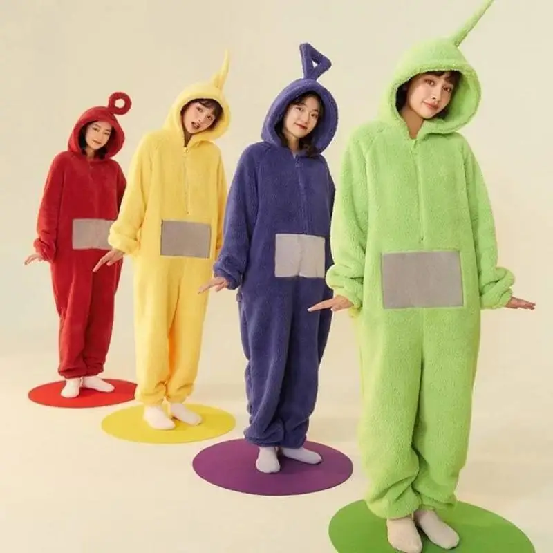 Kawaii Teletubbiess новая цельная пижама из кораллового флиса с капюшоном мультяшная