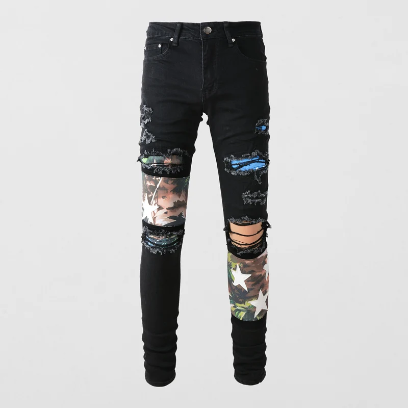 High Street Fashion Men Jeans Black Elastic Skinny Ripped Jeans Men Stretch Trousers Patch Designer Hip Hop Brand Pants Hombre