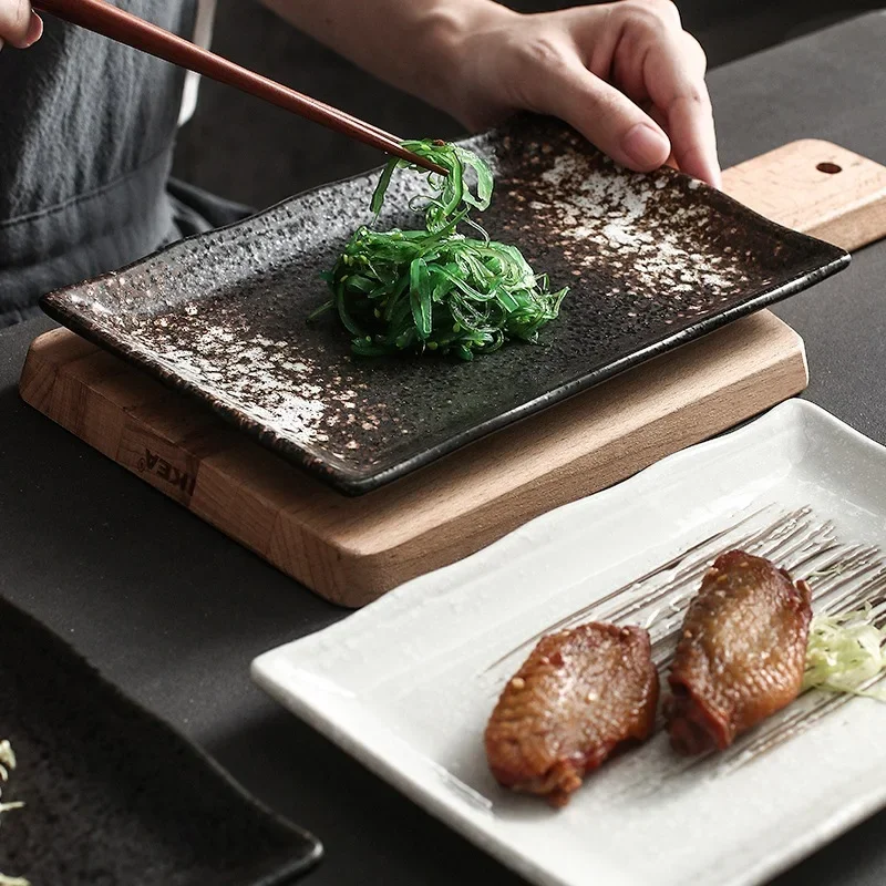 Простая каменная тарелка для суши в японском стиле керамическая прямоугольная
