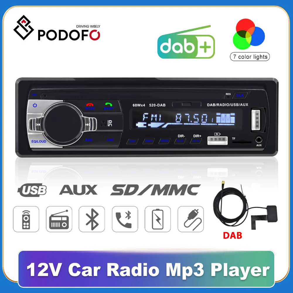 

Podofo 1DIN автомагнитолы стерео Bluetooth аудио музыка стерео 12V автомобильное радио MP3-плеер USB/SD/AUX-IN