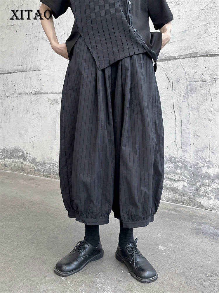 

XITAO Black Casual Pants Loose Stripe Fashion Women New Ankle-length Bloomers Pant 2023 Summer All-match Wide-leg Pants WLD11715
