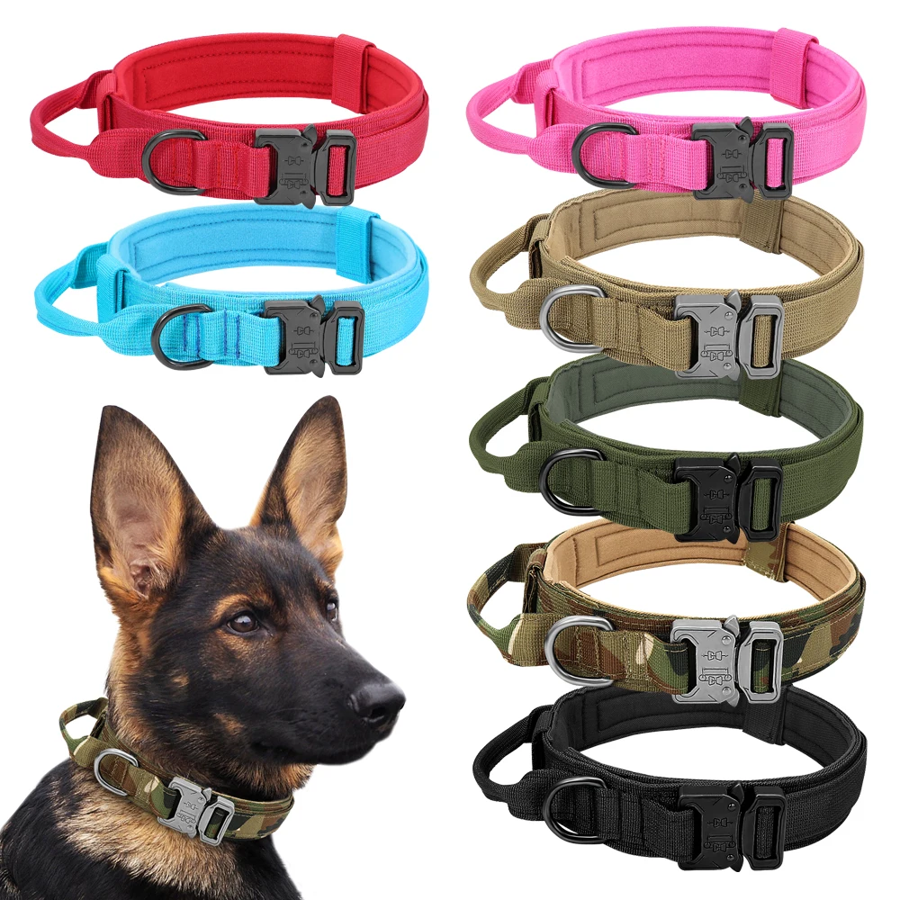 Collare per cani tattico resistente collare per animali domestici militare regolabile maniglia di controllo accessori per addestramento pastore tedesco per cani di taglia media
