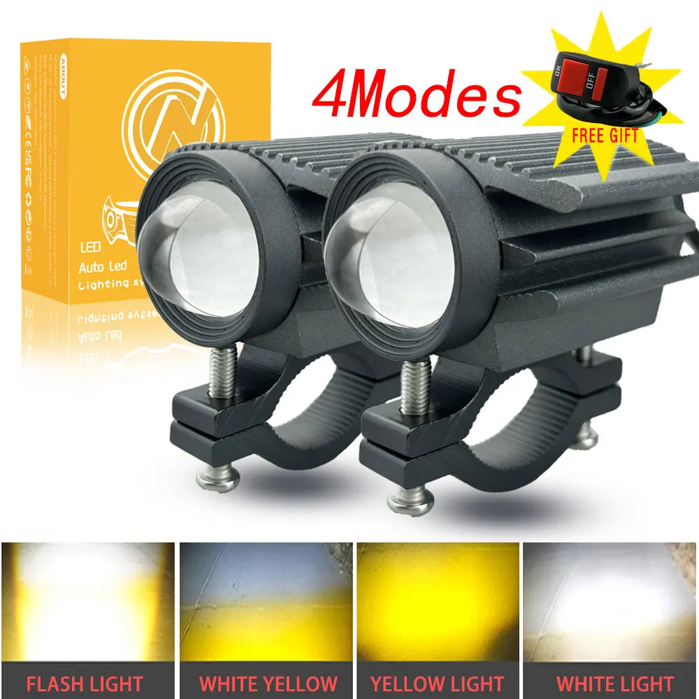 

NORGOS 2Pcs Мотоцикл фары светодиодные противотуманные фары лампы вспомогательные прожектор 12V 24V для Honda Yamaha Suzuki Hero Italika Jawa BMW