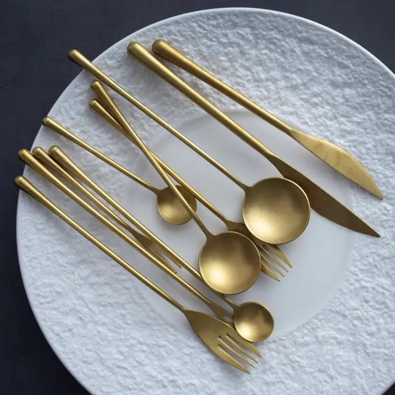 

Vintage Golden Steak Knife Fork Spoon Dinnerware Set Coffee Spoon Fruit Fork Cutlery Set